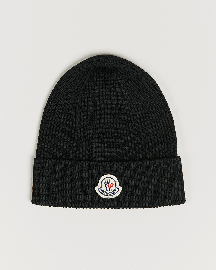 Uomini | Moncler Rib Wool Beanie Black | Moncler | Rib Wool Beanie Black