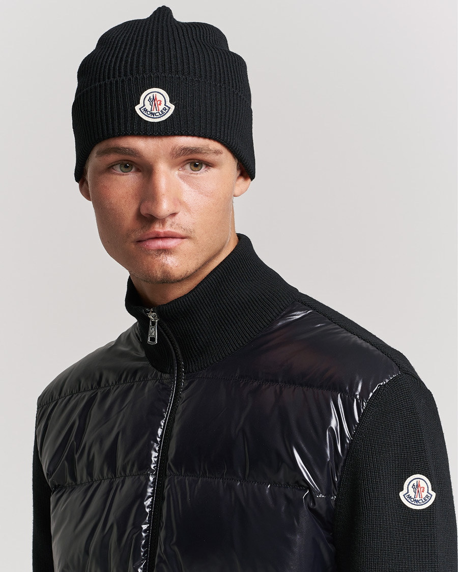 Uomini | Moncler Rib Wool Beanie Black | Moncler | Rib Wool Beanie Black