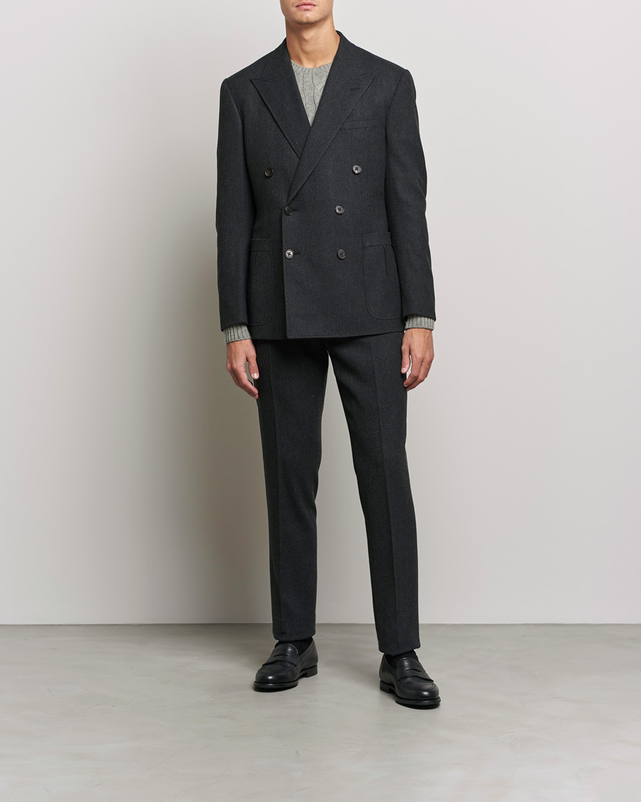 Uomini | Blazers | Ralph Lauren Purple Label | Double Breasted Flannel Sportcoat Dark Grey