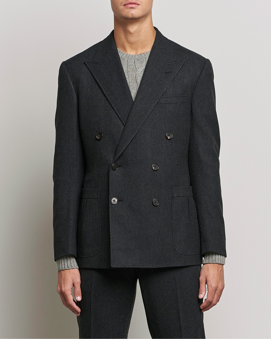 Uomini | Blazers | Ralph Lauren Purple Label | Double Breasted Flannel Sportcoat Dark Grey