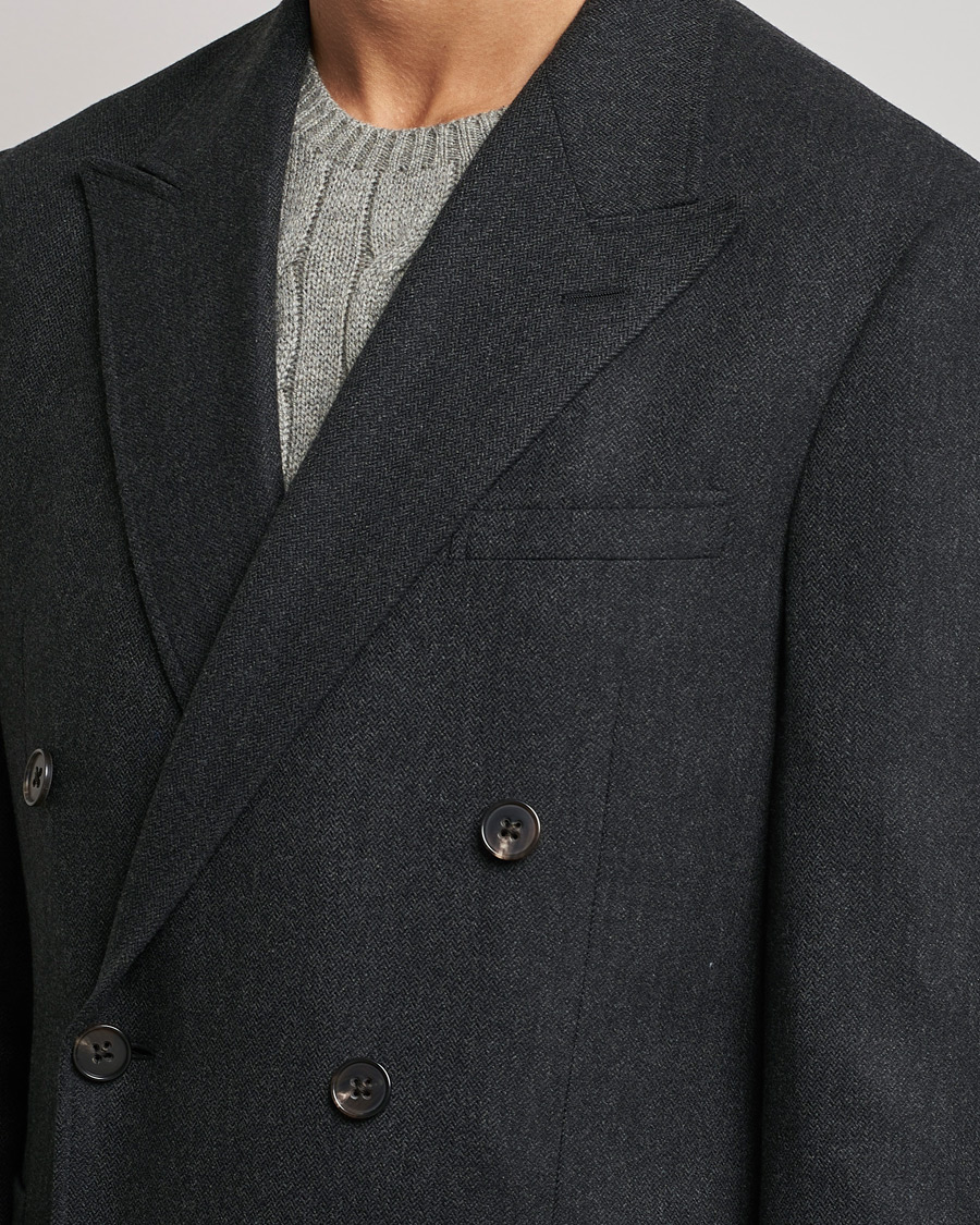 Uomini | Blazers | Ralph Lauren Purple Label | Double Breasted Flannel Sportcoat Dark Grey