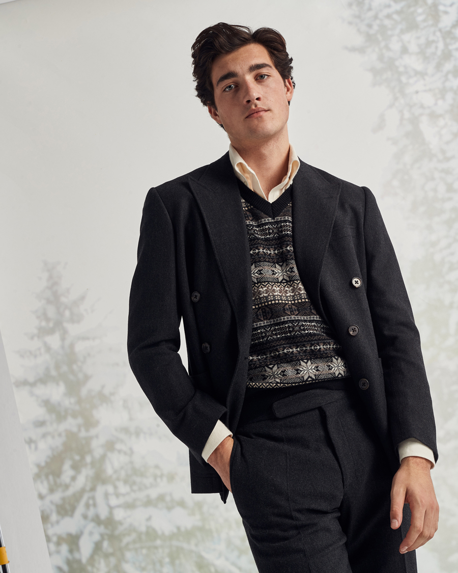 Uomini | Blazers | Ralph Lauren Purple Label | Double Breasted Flannel Sportcoat Dark Grey