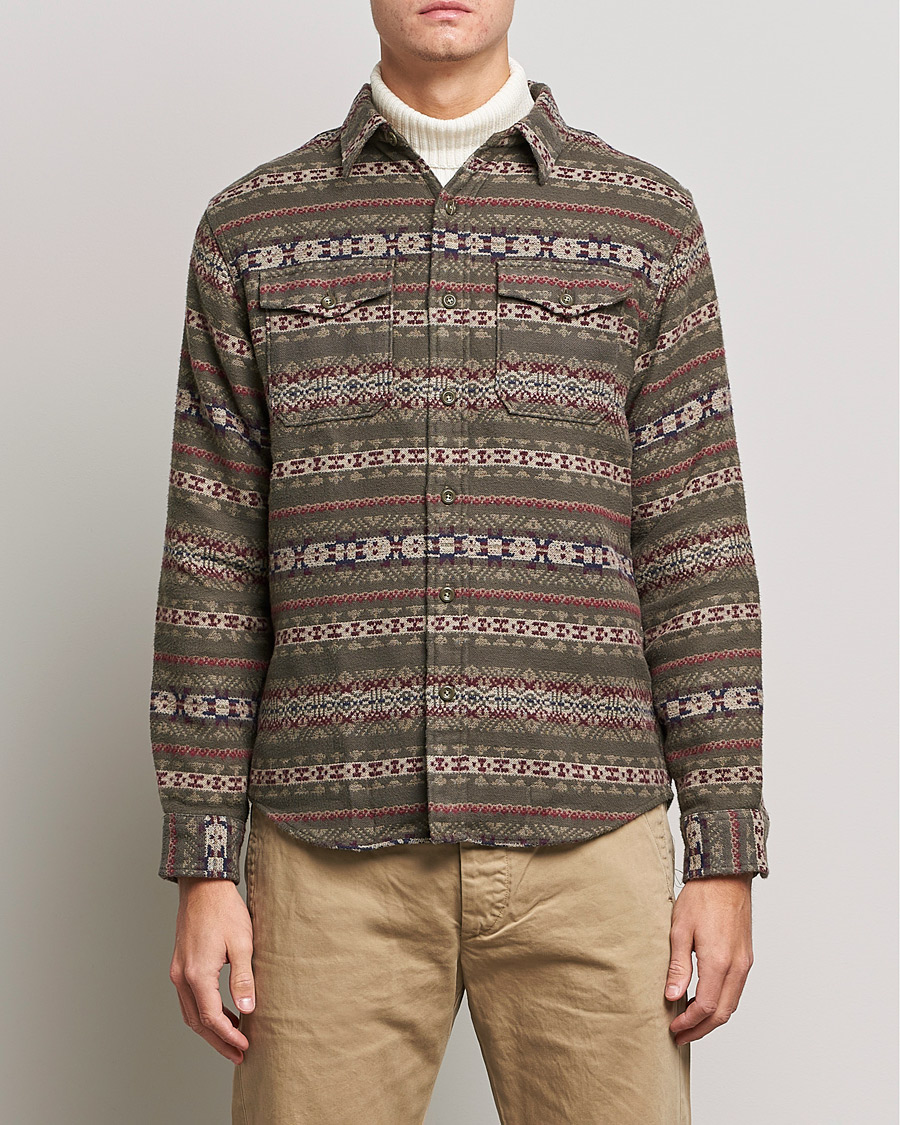 Uomini | Camicie | RRL | Melton Brushed Jacquard Overshirt Olive