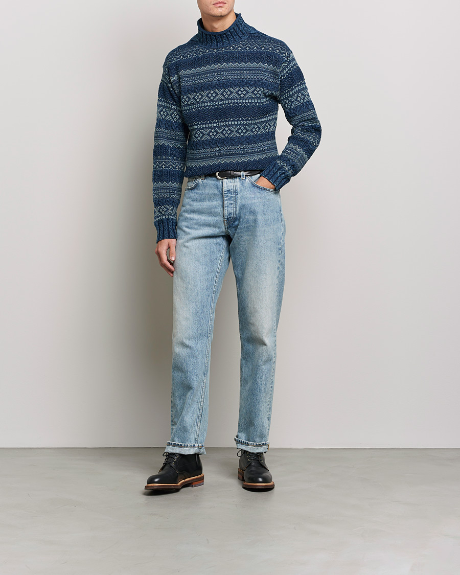 Uomini | Maglieria | RRL | Mock Neck Sweater Blue Indigo