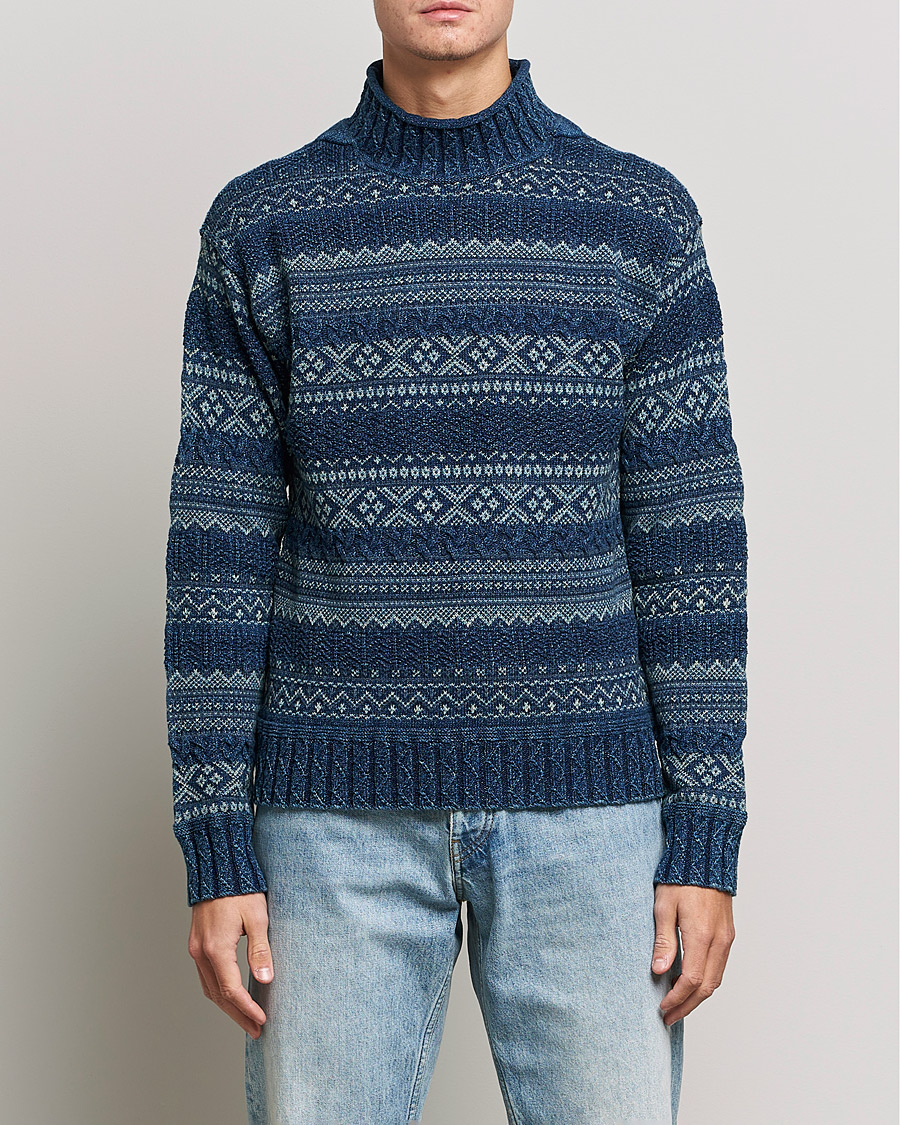 Uomini | Maglieria | RRL | Mock Neck Sweater Blue Indigo