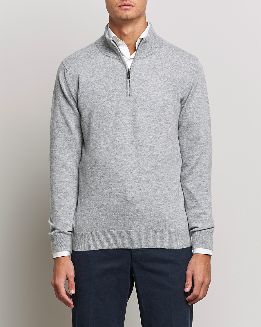 Uomini | Maglieria | Johnstons of Elgin | 2-Ply Cashmer Half Zip Silver