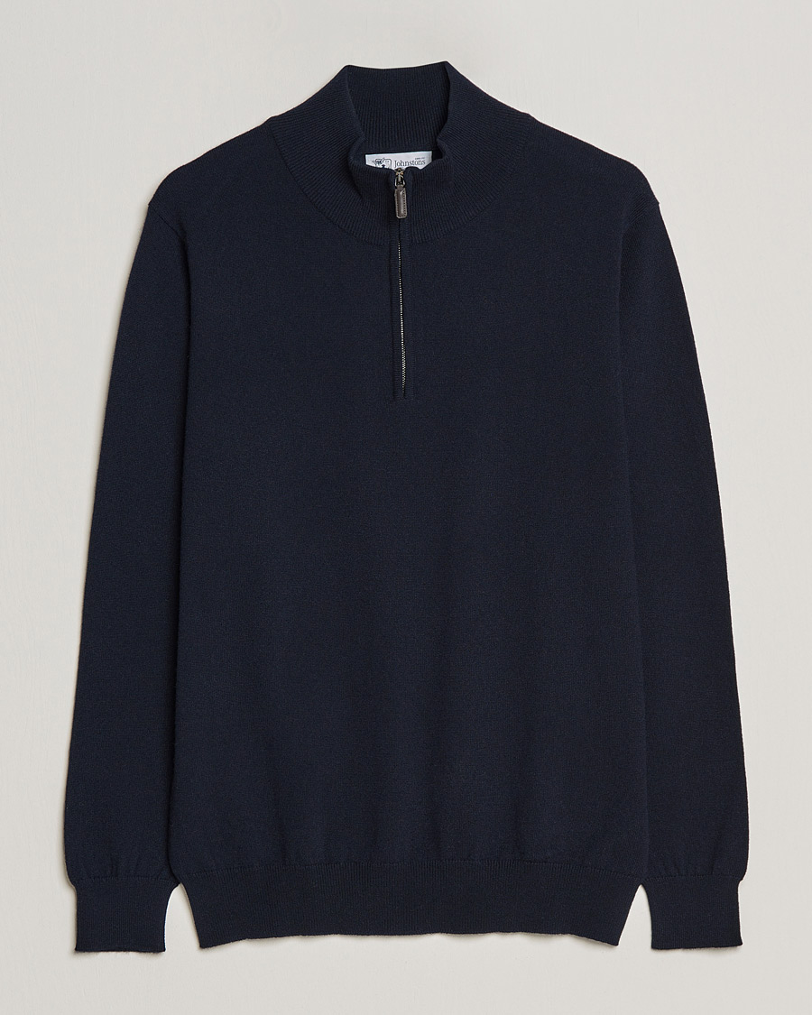 Uomini | Maglieria | Johnstons of Elgin | 2-Ply Cashmer Half Zip Dark Navy
