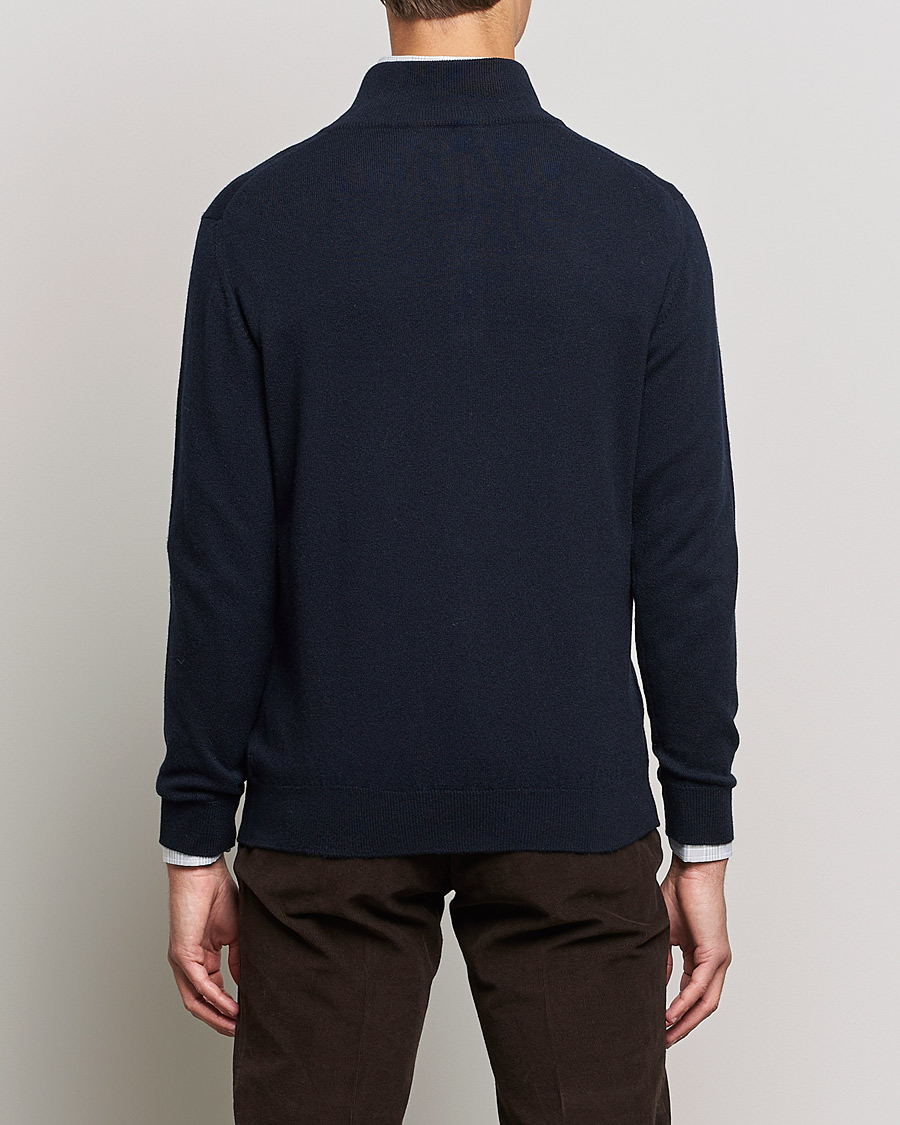 Uomini | Maglieria | Johnstons of Elgin | 2-Ply Cashmer Half Zip Dark Navy