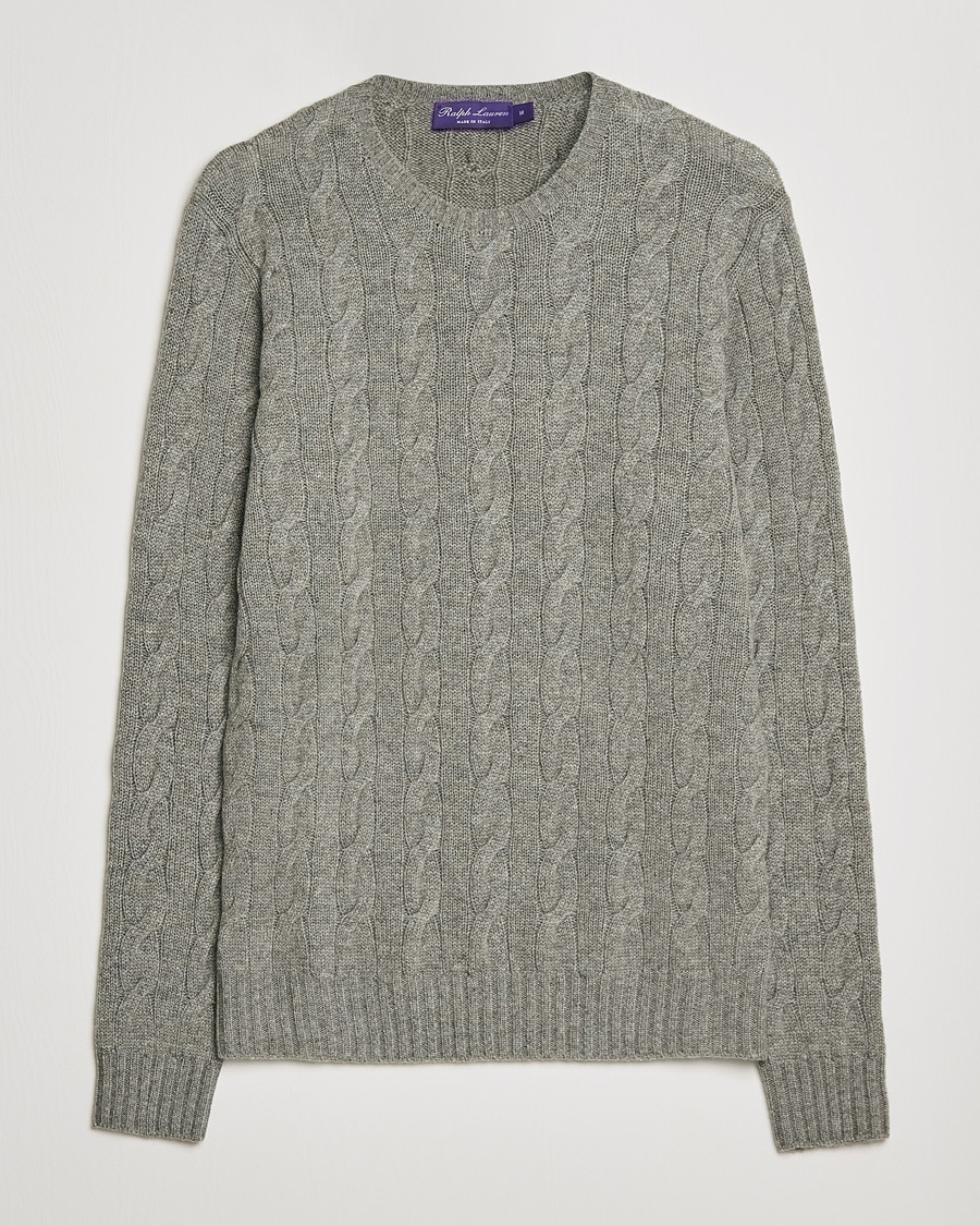 Uomini | Maglieria | Ralph Lauren Purple Label | Cashmere Cable Crewneck Light Grey