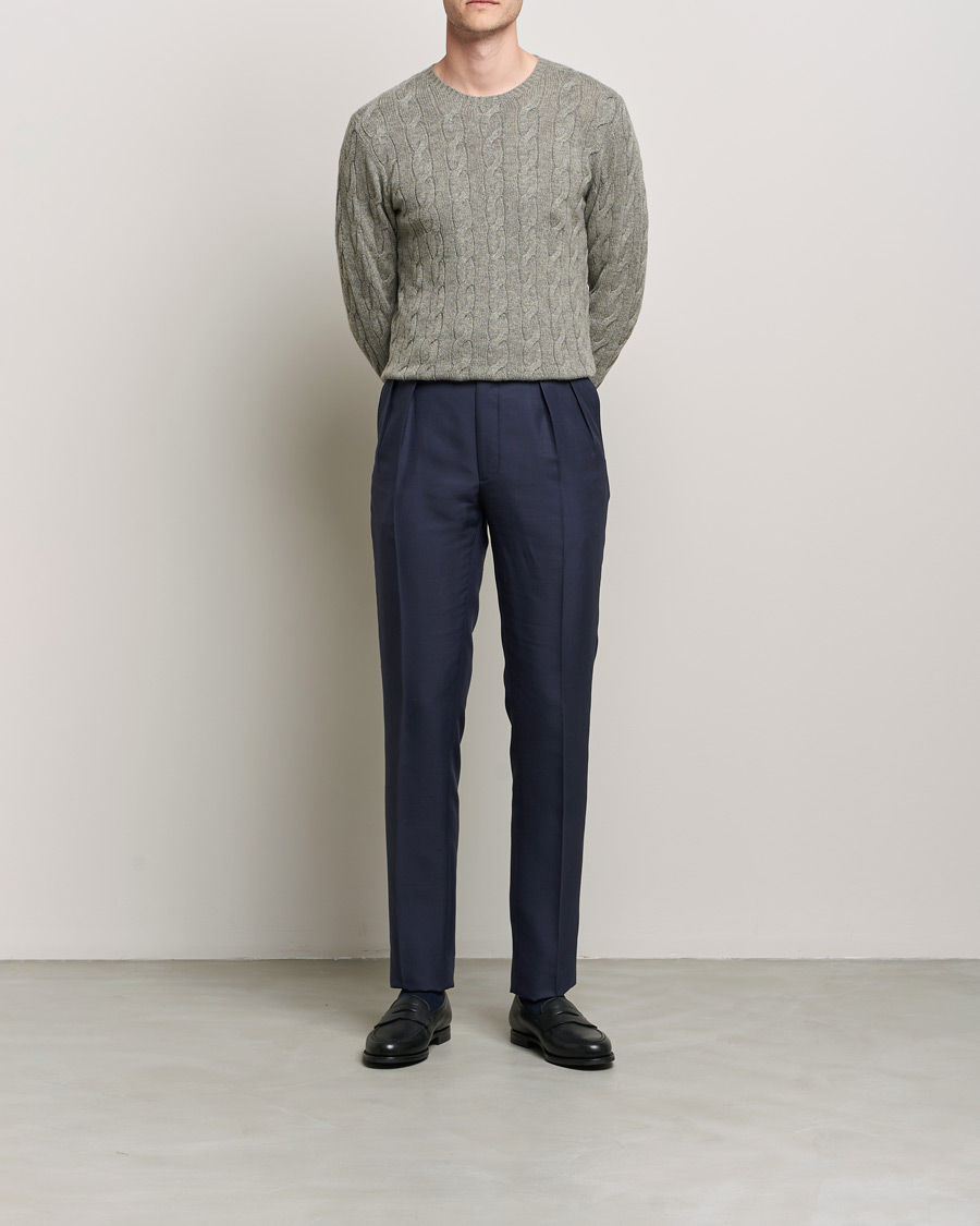 Uomini | Maglieria | Ralph Lauren Purple Label | Cashmere Cable Crewneck Light Grey