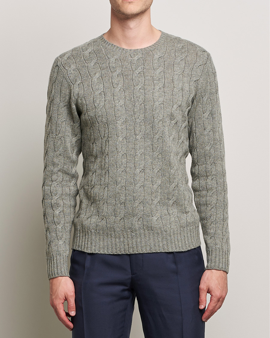 Uomini | Maglieria | Ralph Lauren Purple Label | Cashmere Cable Crewneck Light Grey