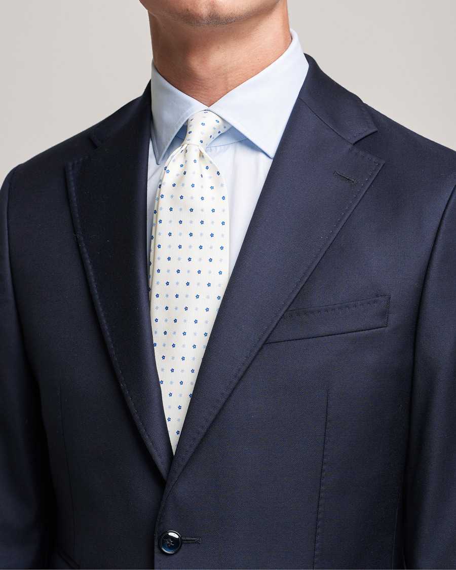 Uomini | E. Marinella 3-Fold Flower Silk Tie White | E. Marinella | 3-Fold Flower Silk Tie White