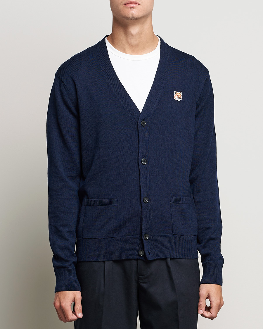 Uomini | Maglieria | Maison Kitsuné | Fox Head Wool Cardigan Navy