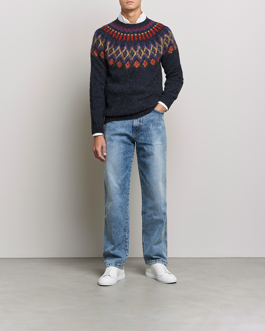 Uomini | Maglieria | Howlin' | Brushed Wool Fair Isle Crew Sweater Charcoal