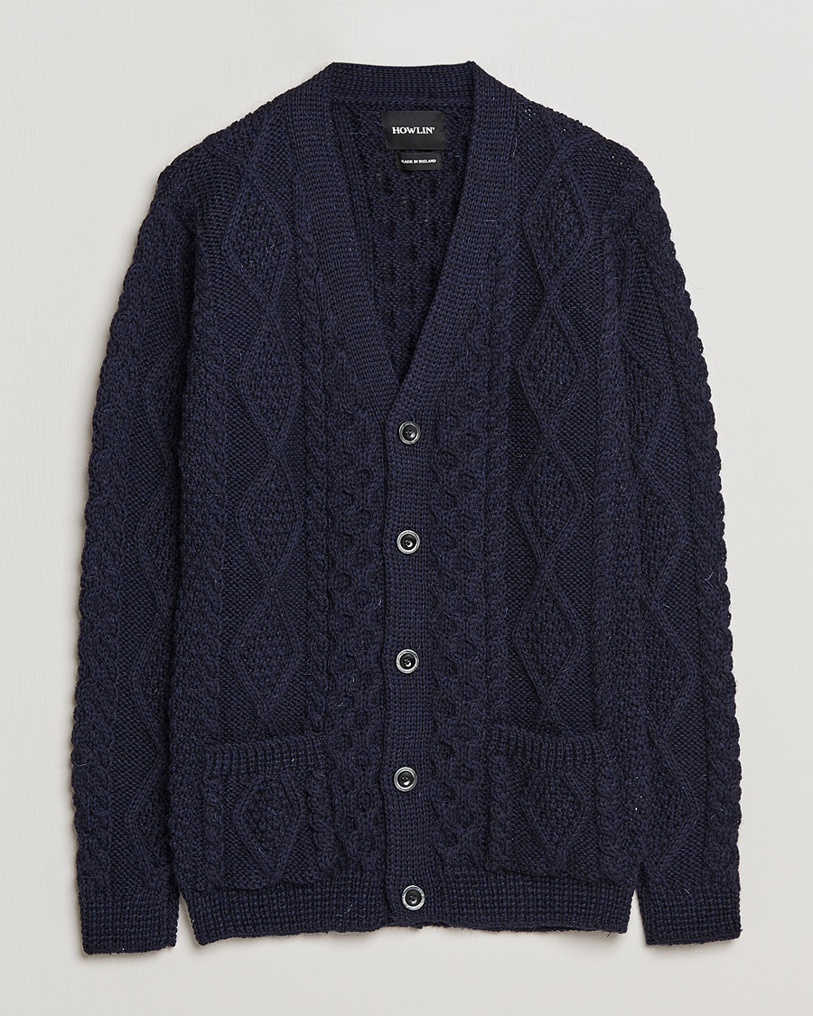 Uomini | Maglieria | Howlin' | Cable Knitted Wool Cardigan Navy