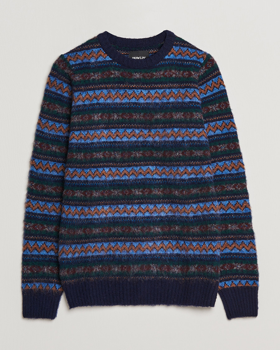 Uomini | Maglieria | Howlin' | Brushed Wool All Over Fair Isle Crew Neck Navy