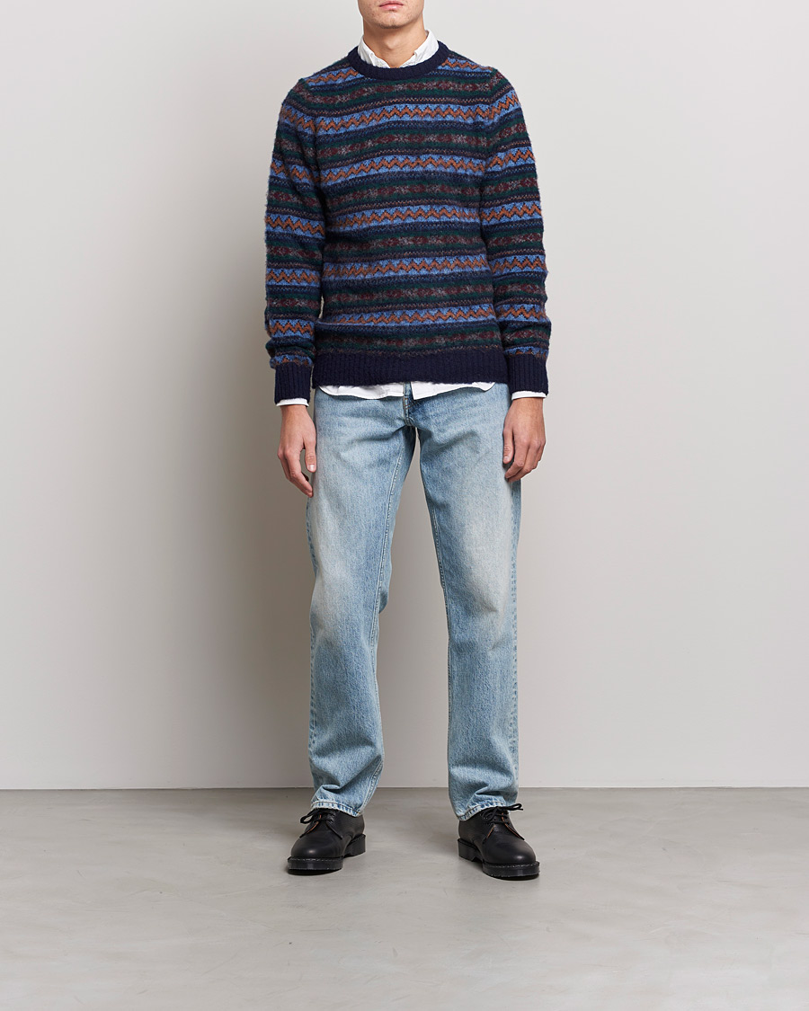 Uomini | Maglieria | Howlin' | Brushed Wool All Over Fair Isle Crew Neck Navy