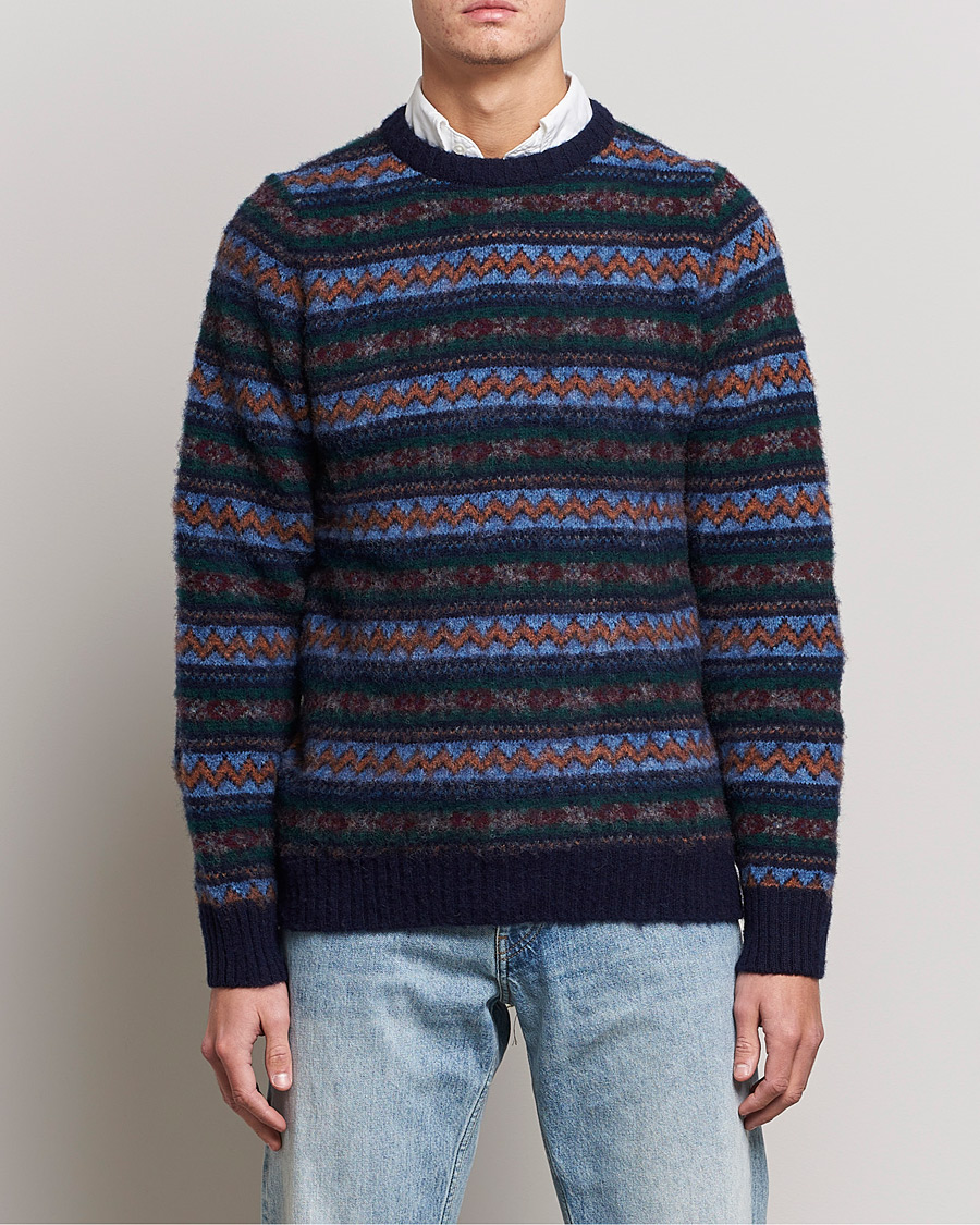 Uomini | Maglieria | Howlin' | Brushed Wool All Over Fair Isle Crew Neck Navy
