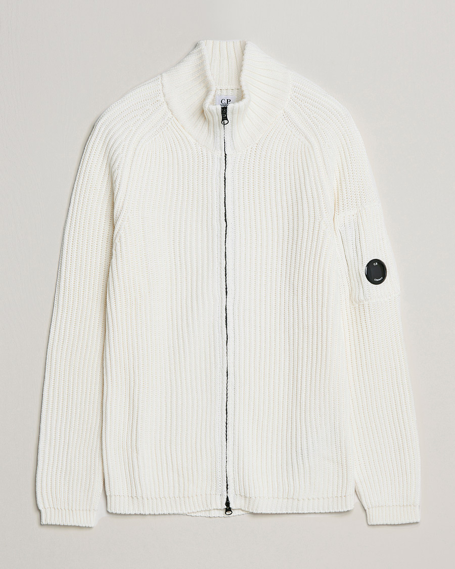 Uomini | Maglieria | C.P. Company | Merino Wool Full Zip Lens Cardigan White