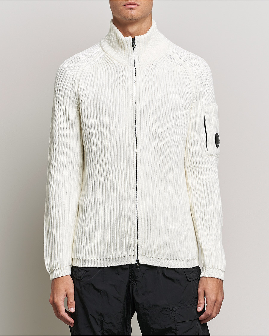 Uomini | Maglieria | C.P. Company | Merino Wool Full Zip Lens Cardigan White