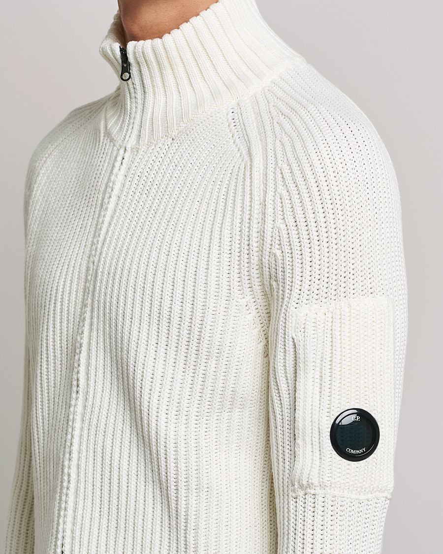 Uomini | Maglieria | C.P. Company | Merino Wool Full Zip Lens Cardigan White