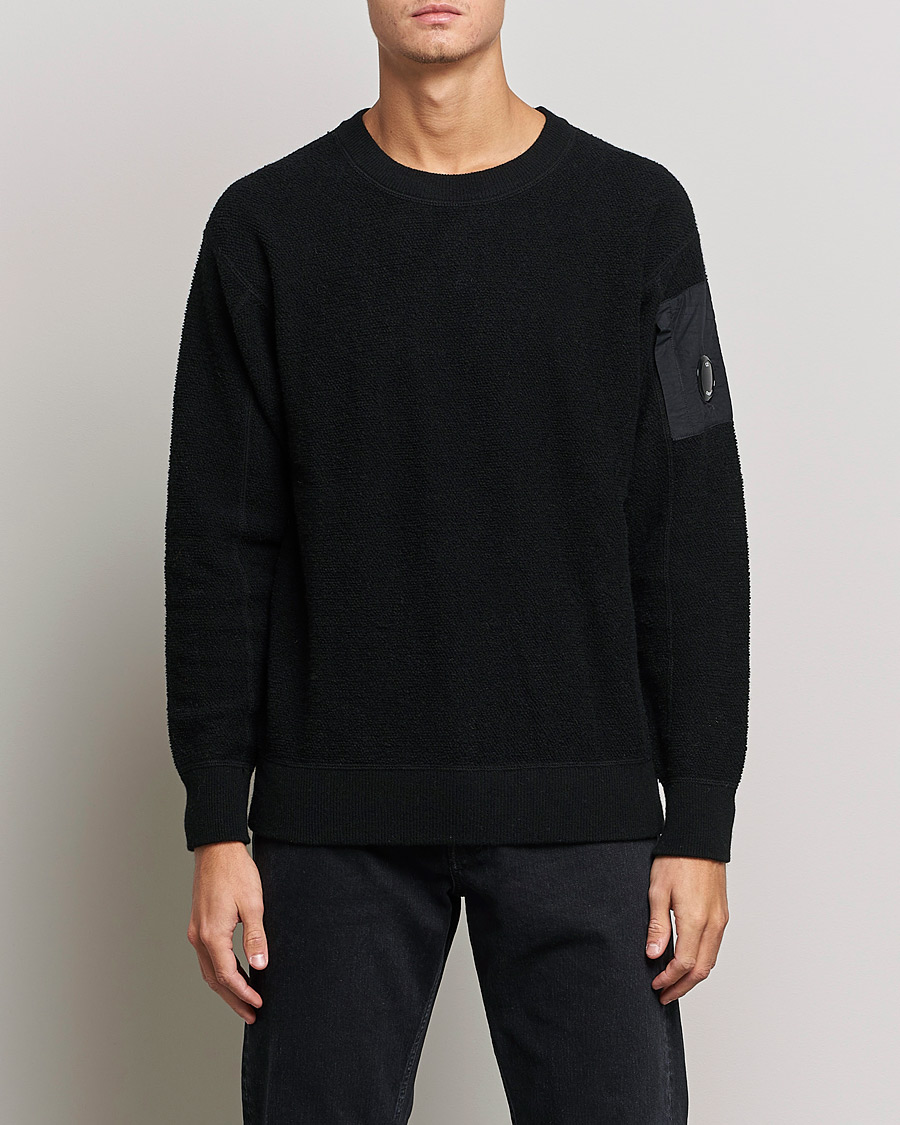 Uomini | Maglieria | C.P. Company | Structured Lambswool Lens Roundneck Black