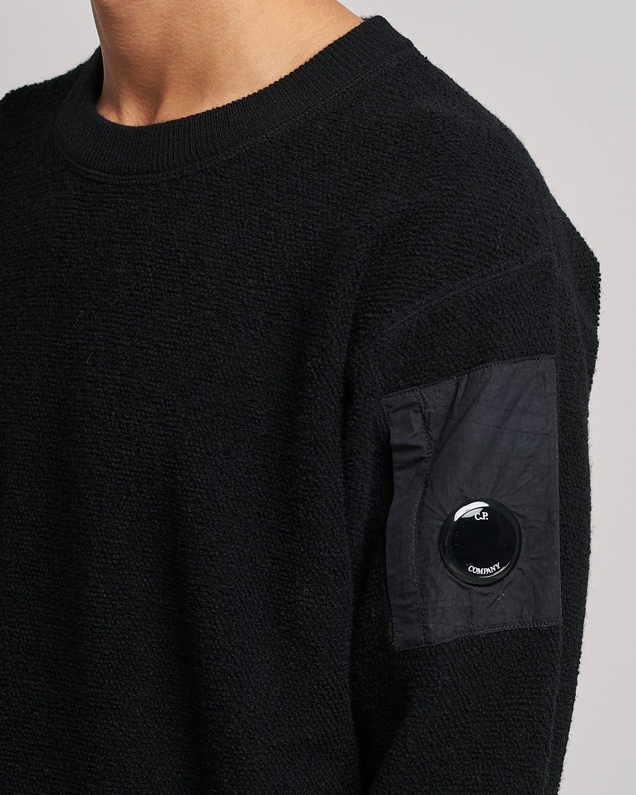 Uomini | Maglieria | C.P. Company | Structured Lambswool Lens Roundneck Black