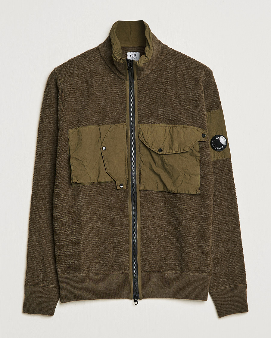 Uomini | Maglieria | C.P. Company | Lambswool Pocket Full Zip Sweat Green