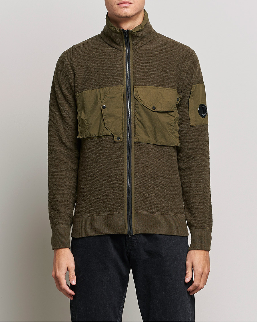 Uomini | Maglieria | C.P. Company | Lambswool Pocket Full Zip Sweat Green