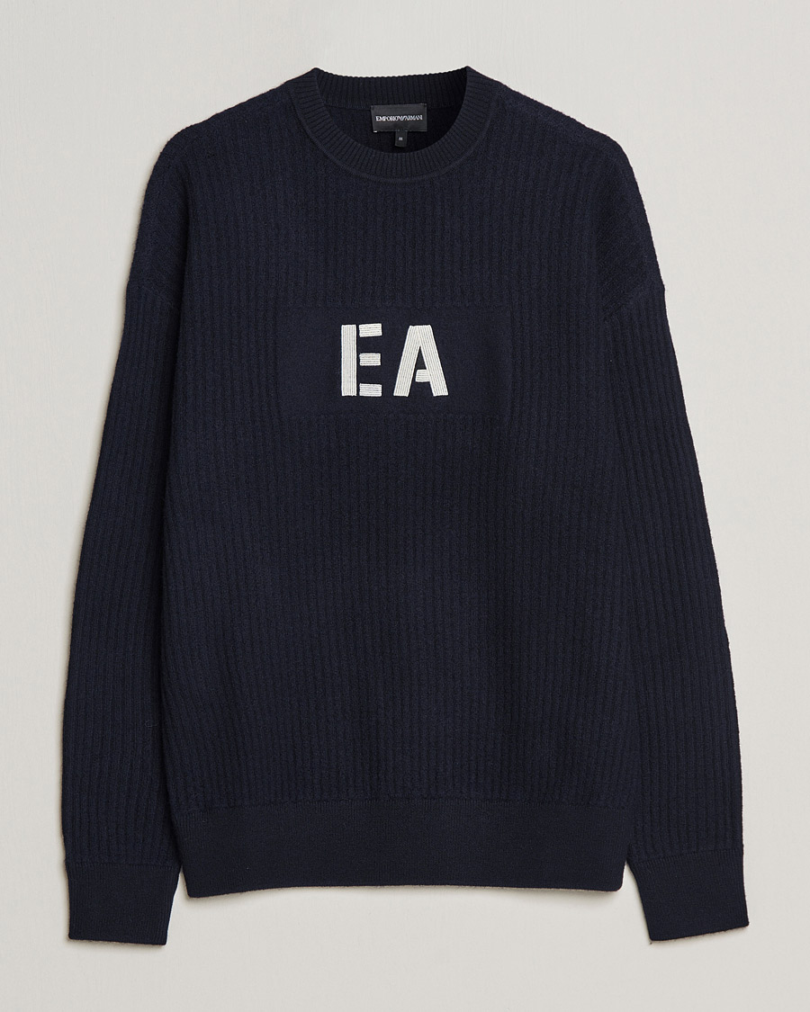 Uomini | Maglieria | Emporio Armani | Wool Logo Sweater Navy