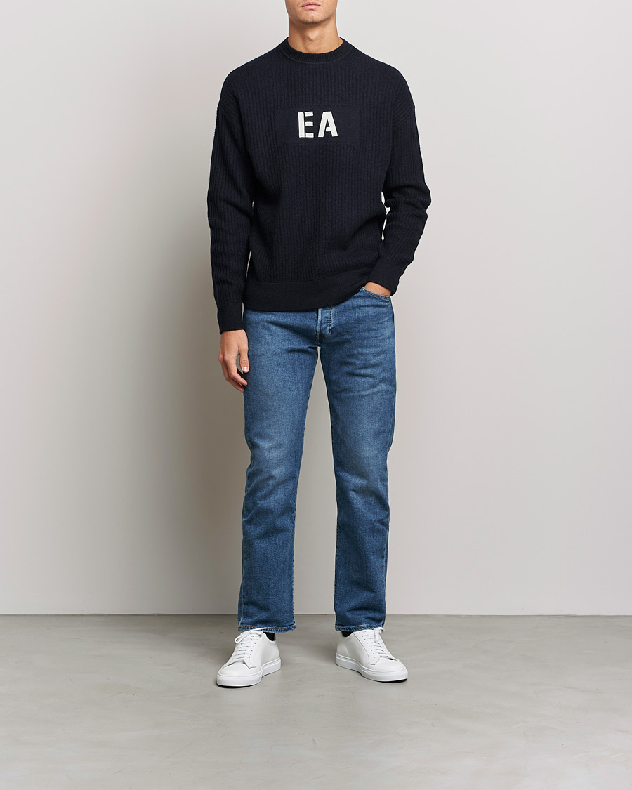 Uomini | Maglieria | Emporio Armani | Wool Logo Sweater Navy