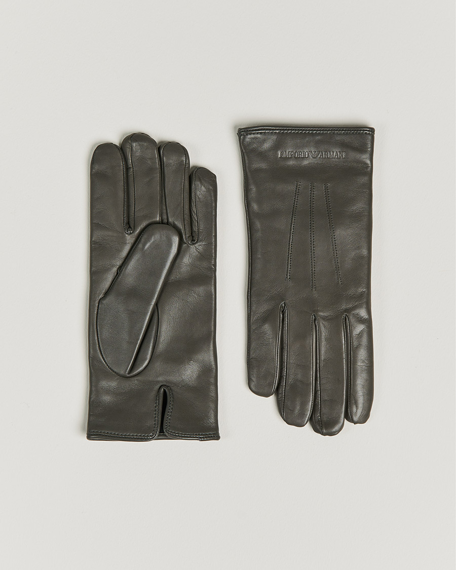 Uomini | Emporio Armani Leather Gloves Grey | Emporio Armani | Leather Gloves Grey
