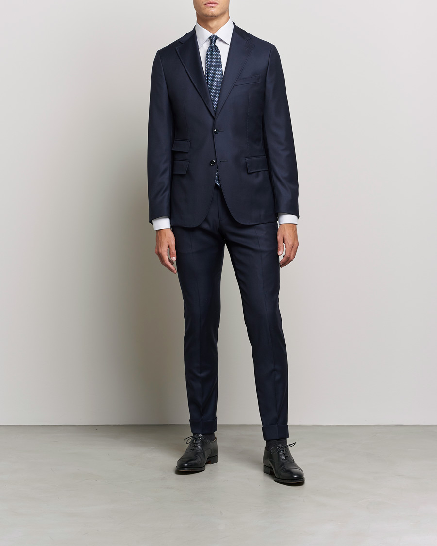 Uomini | Camicie | Eton | Hairline Striped Slim Twill Shirt Navy Blue