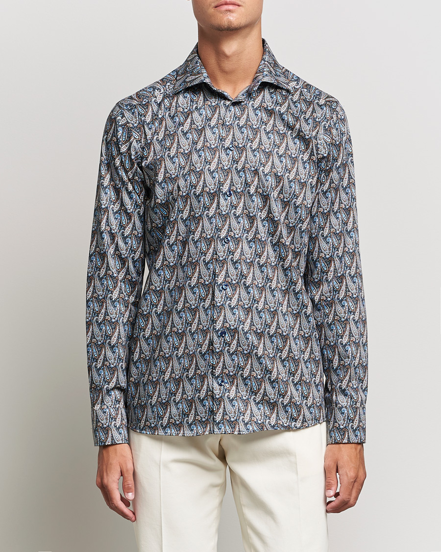 Uomini | Camicie | Eton | Paisley Signature Twill Slim Shirt Navy Blue