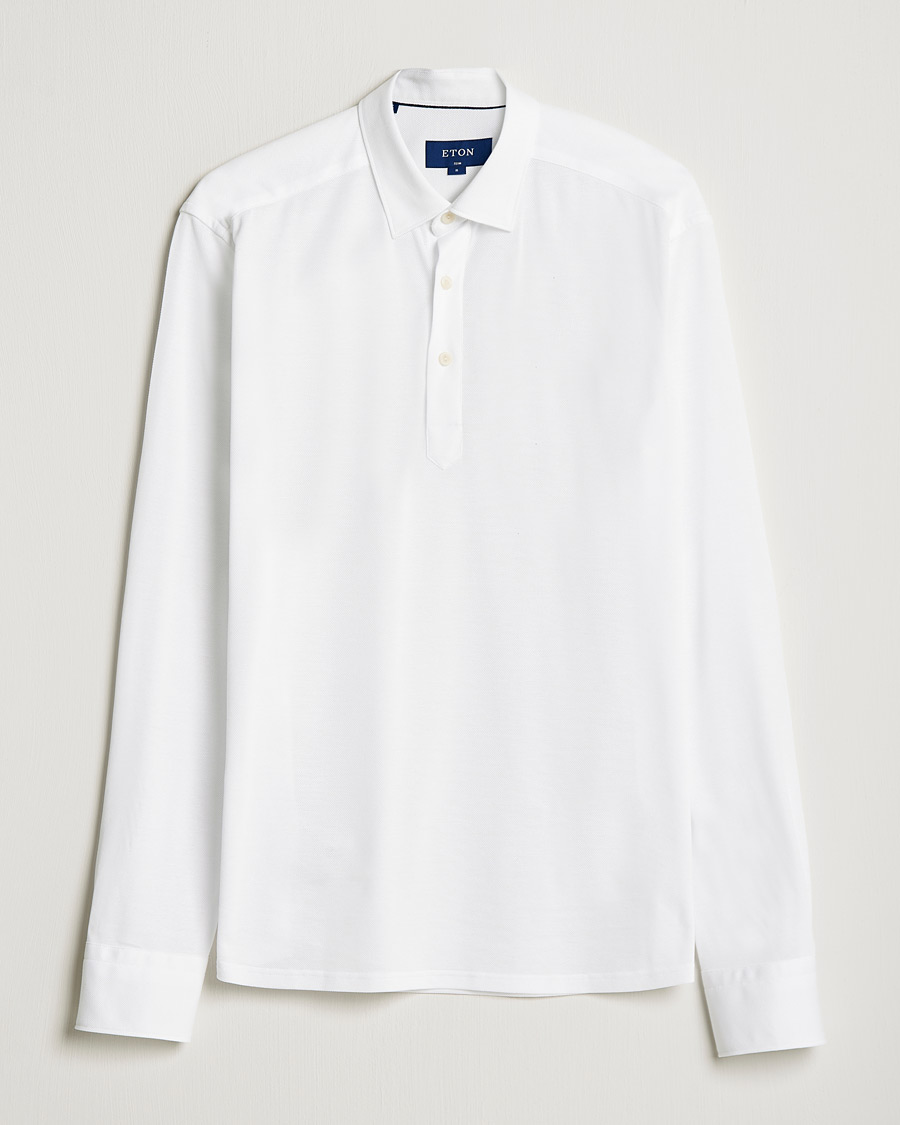 Uomini | Maglieria | Eton | Slim Fit Cotton Piqué Popover Shirt White