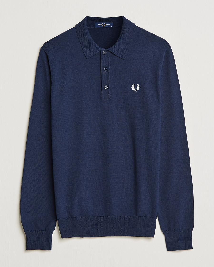 Uomini | Maglieria | Fred Perry | Long Sleeve Knitted Shirt Navy