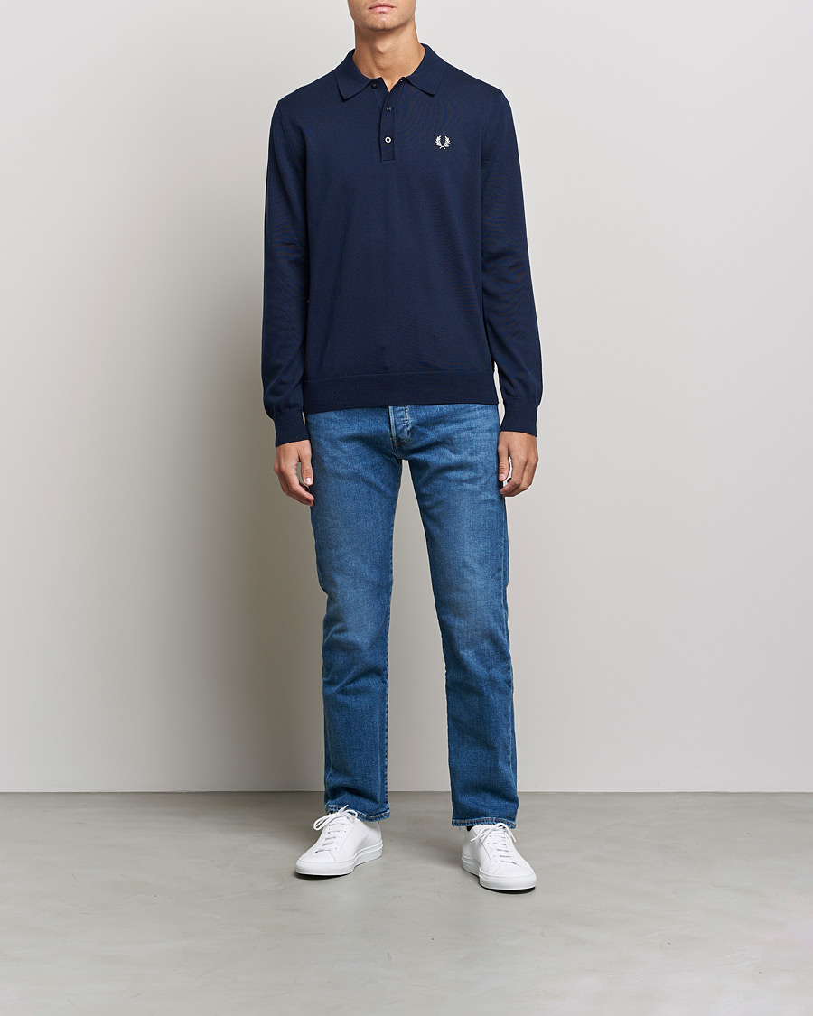 Uomini | Maglieria | Fred Perry | Long Sleeve Knitted Shirt Navy
