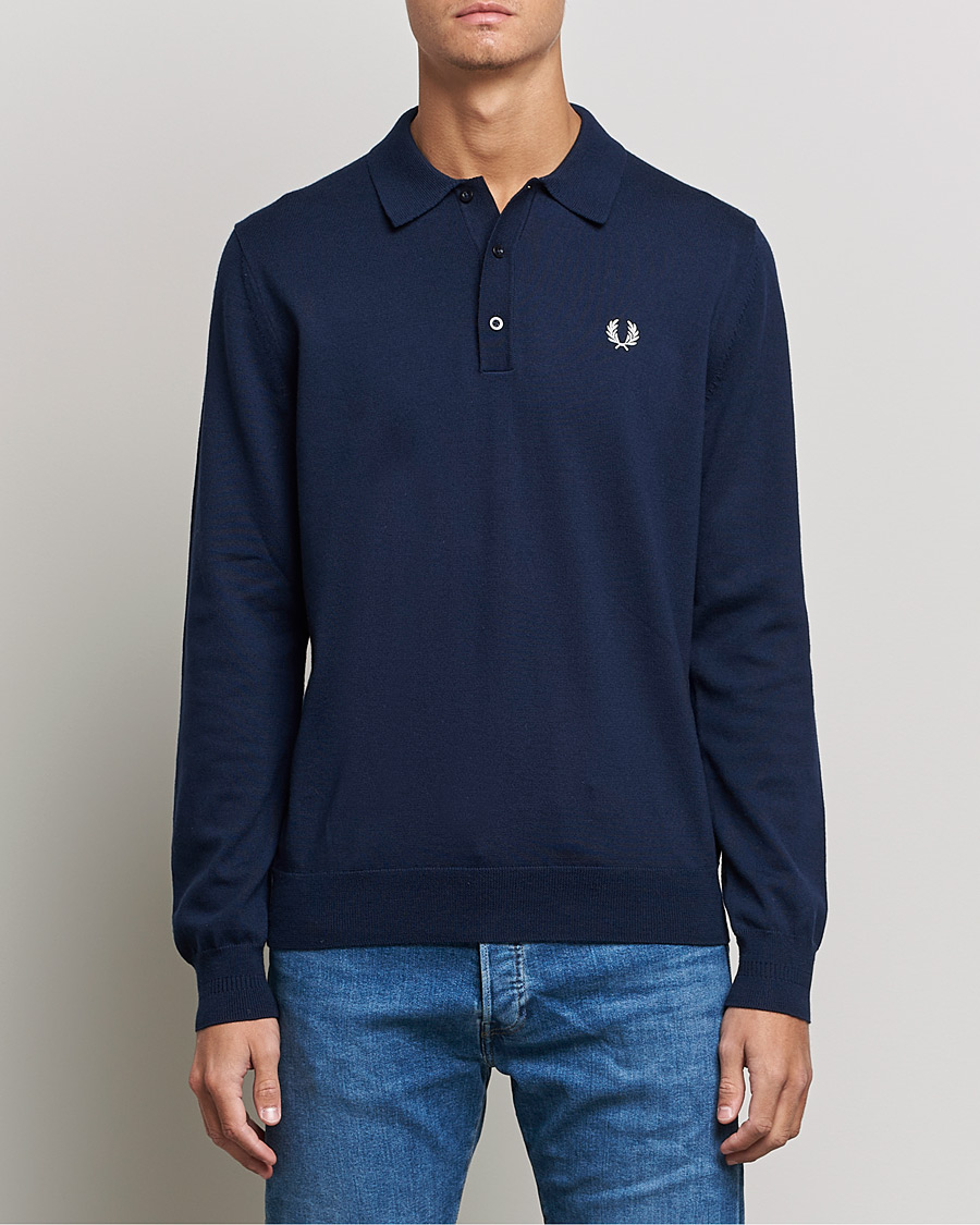 Uomini | Maglieria | Fred Perry | Long Sleeve Knitted Shirt Navy