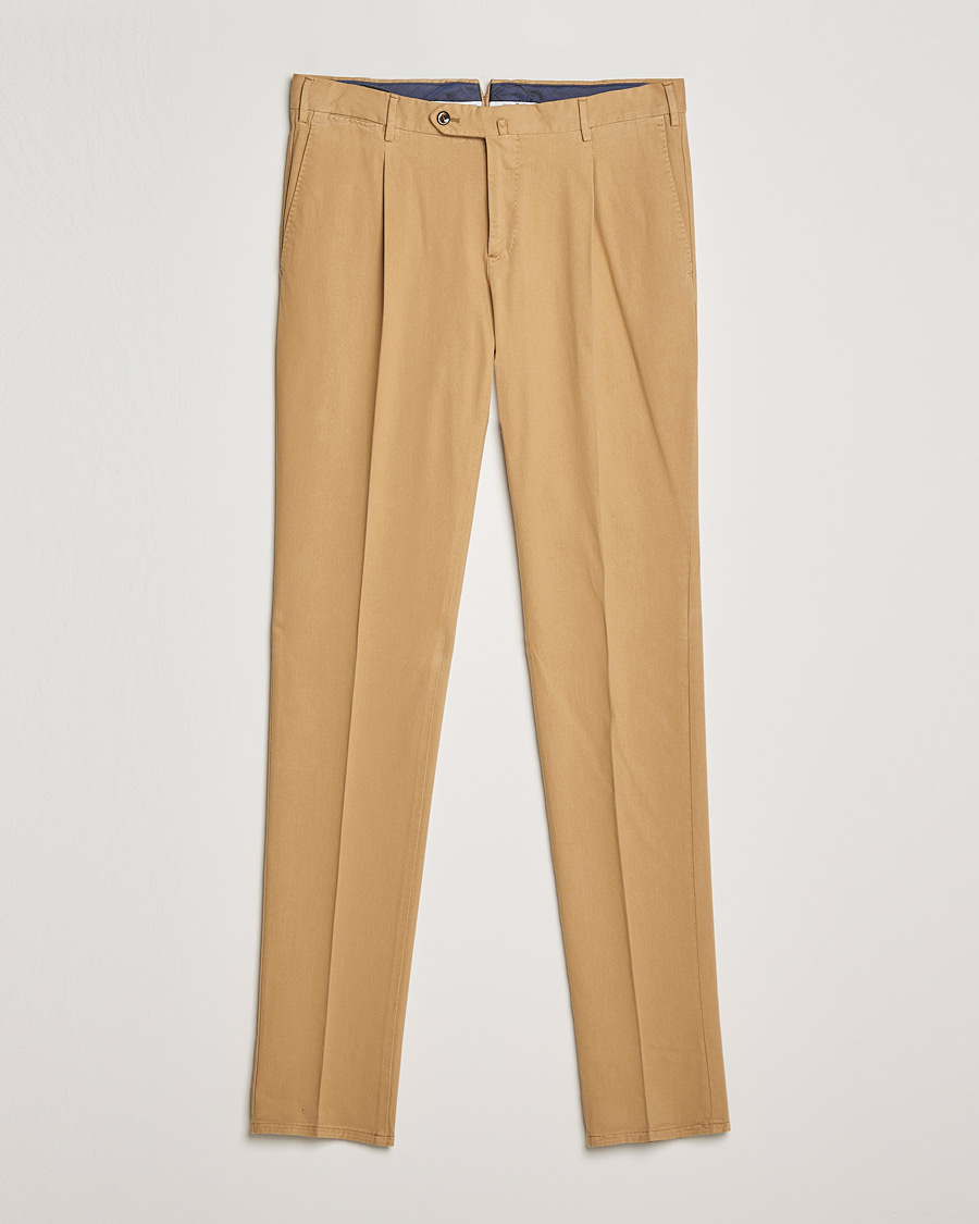 Uomini | Pantaloni | PT01 | Slim Fit Pleated Cotton Stretch Chinos Khaki
