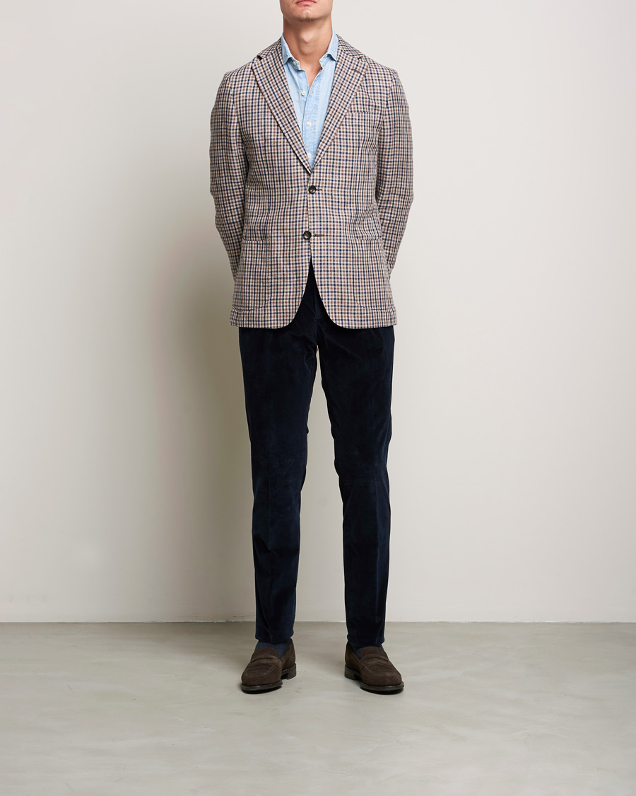 Uomini | Pantaloni | PT01 | Slim Fit Pleated Corduroy Trousers Navy