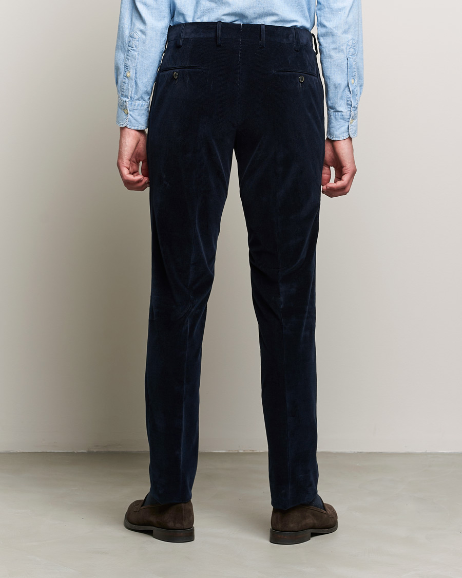 Uomini | Pantaloni | PT01 | Slim Fit Pleated Corduroy Trousers Navy