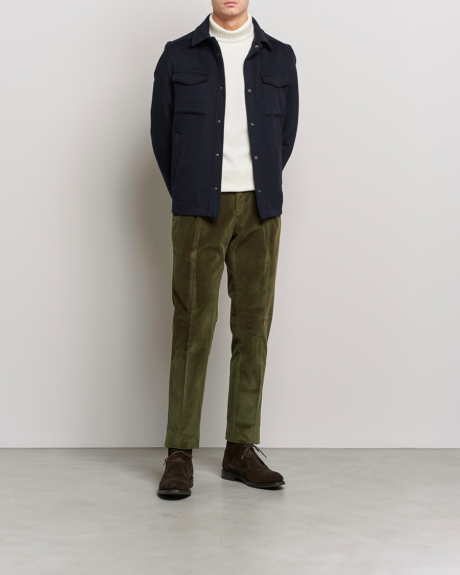 Uomini | Pantaloni | PT01 | Slim Fit Pleated Corduroy Trousers Forest Green
