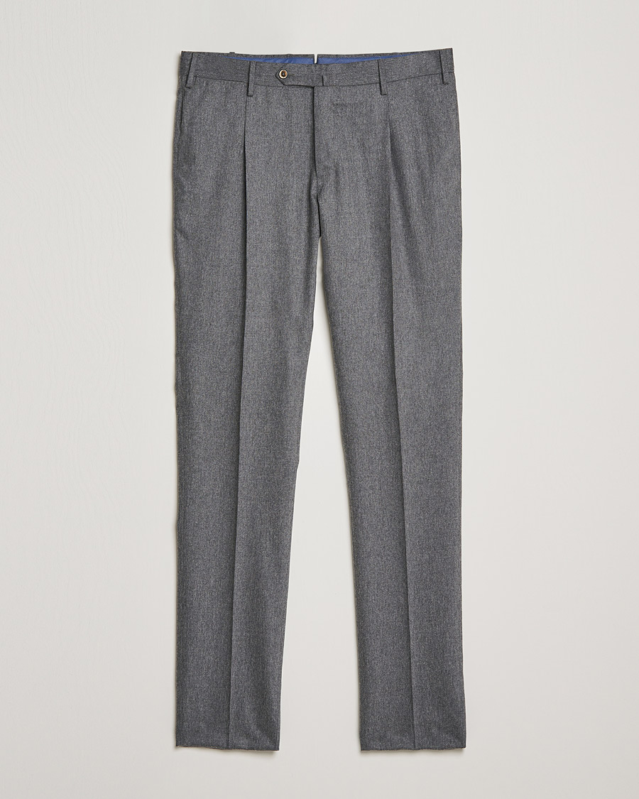 Uomini | Pantaloni | PT01 | Slim Fit Pleated Flannel Trousers Light Grey