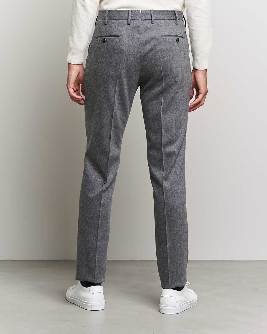 Uomini | Pantaloni | PT01 | Slim Fit Pleated Flannel Trousers Light Grey