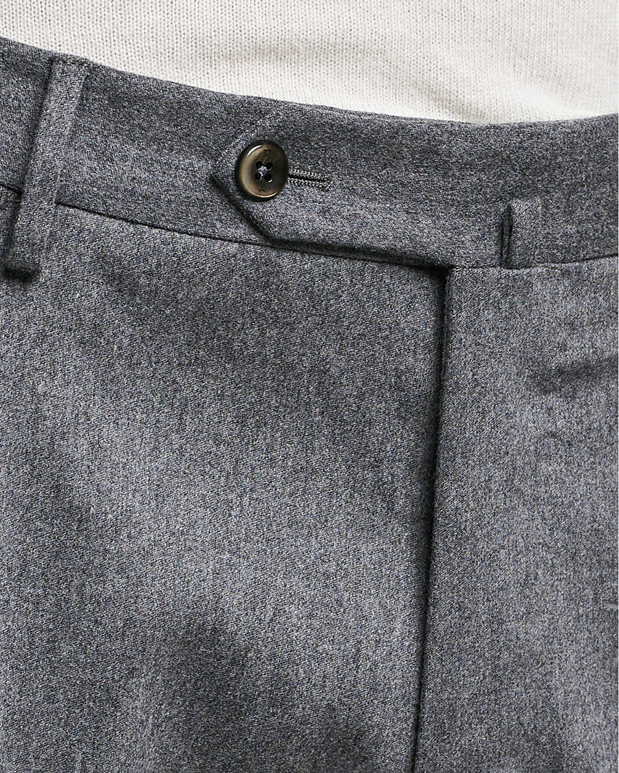 Uomini | Pantaloni | PT01 | Slim Fit Pleated Flannel Trousers Light Grey
