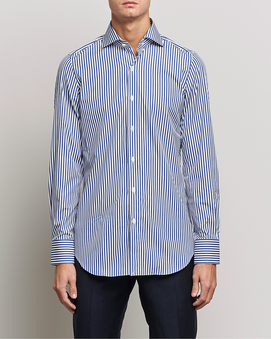 Uomini | Camicie | Finamore Napoli | Milano Slim Dress Shirt Blue Stripe