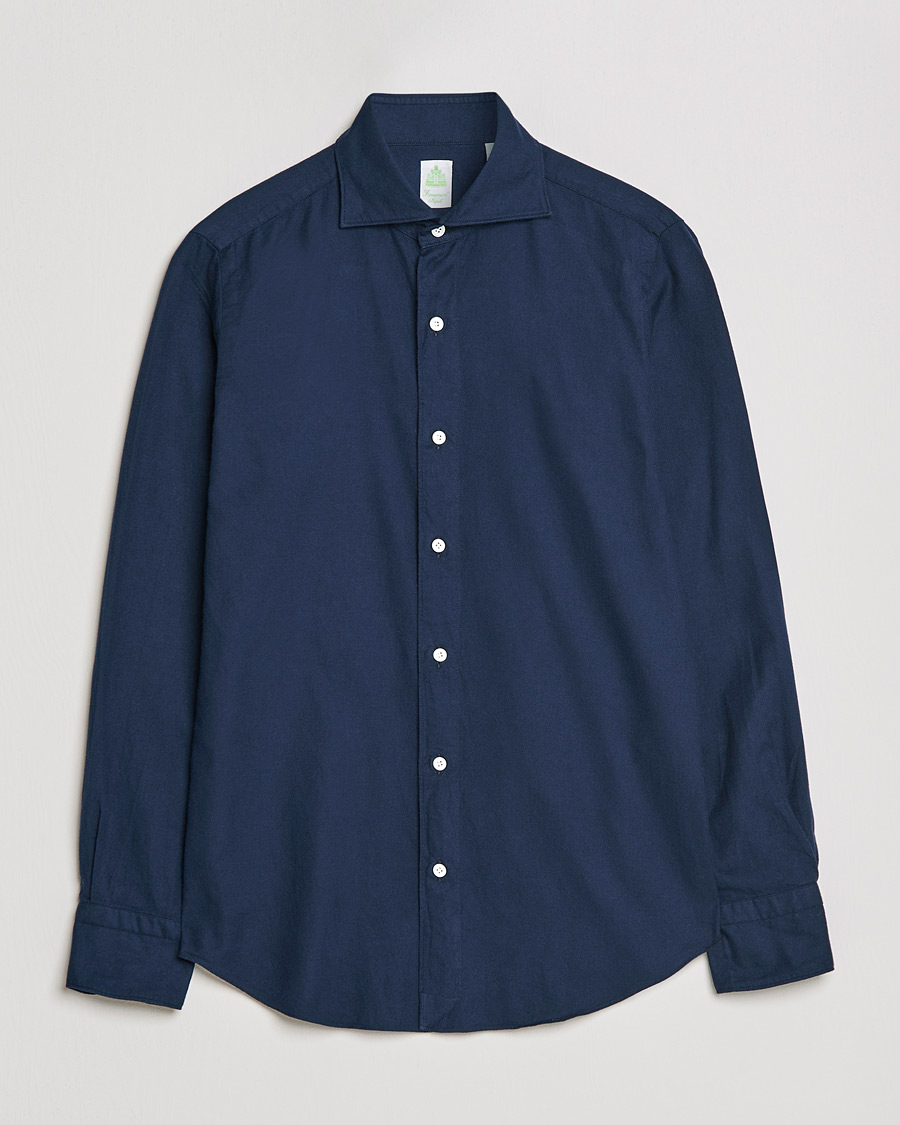 Uomini | Camicie | Finamore Napoli | Tokyo Slim Flannel Shirt Navy