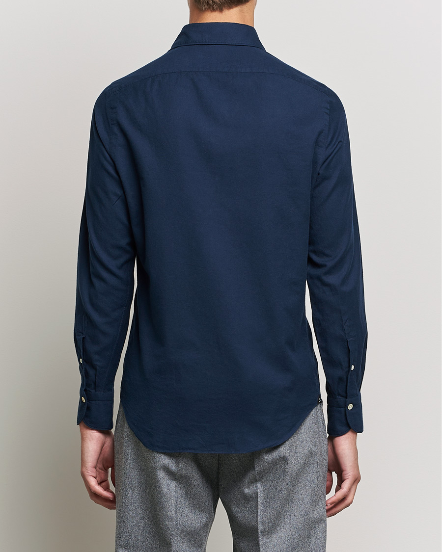 Uomini | Camicie | Finamore Napoli | Tokyo Slim Flannel Shirt Navy