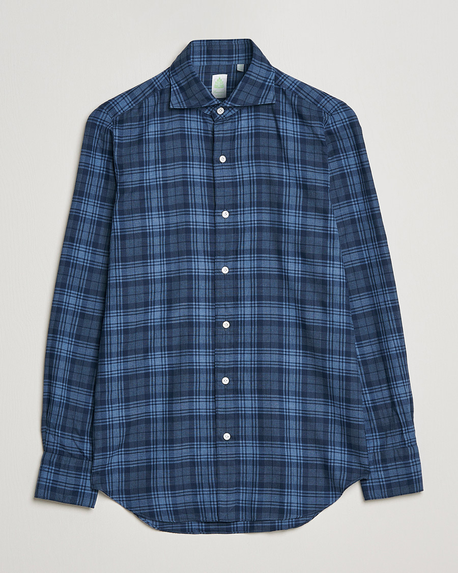 Uomini | Camicie | Finamore Napoli | Tokyo Slim Light Flannel Shirt Navy Check