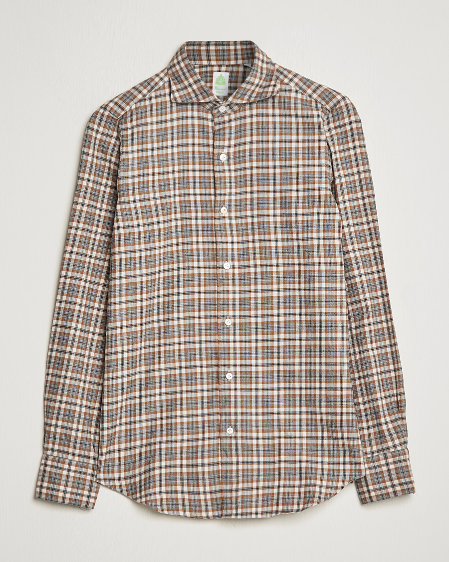 Uomini | Camicie | Finamore Napoli | Tokyo Slim Light Flannel Shirt Brown Check